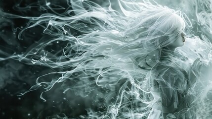 Mystical Woman Enveloped in Smoke