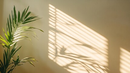 Aufkleber - Shadow from window and blinds on beige wall indoors : Generative AI