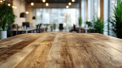 Aufkleber - Wooden top with blurred empty office room background can be used for mocking up or display product to make advertising : Generative AI