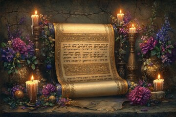 Torah Scroll Ritual Display Judaism Religion Spiritual Symbol