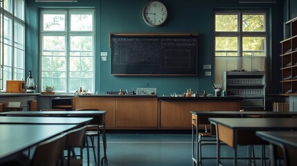 Poster - Empty classroom for biology lesson on secondary school : Generative AI
