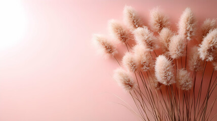 Sticker - Fluffy pink pampas grass against a soft pink background.