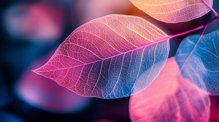 Poster - Colorful transparent and delicate skeleton leaves : Generative AI