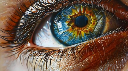 Wall Mural - A close-up of a vibrant human eye showcasing intricate details and colors.