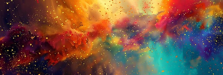 Wall Mural - A vibrant abstract composition with swirling colors and shimmering particles, evoking a sense of cosmic wonder.