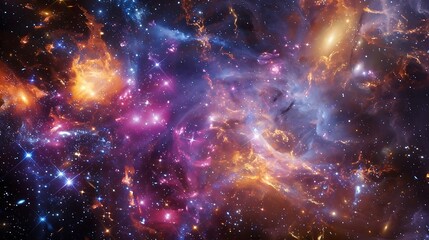 Canvas Print - A vibrant cosmic scene showcasing colorful nebulae and stars in the vast expanse of space.