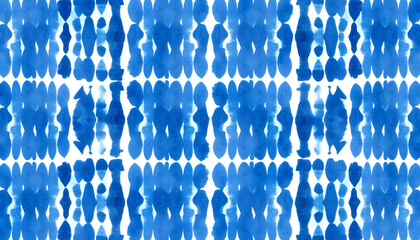 Wall Mural - Abstract indigo seamless watercolor pattern shibori style isolated with white highlights, png