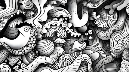 Canvas Print - A monochromatic abstract design featuring intricate patterns and shapes, ideal for creative projects.