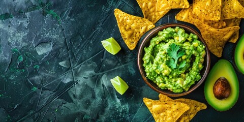 Canvas Print - Creamy guacamole made with ripe avocados, paired with crunchy tortilla chips.