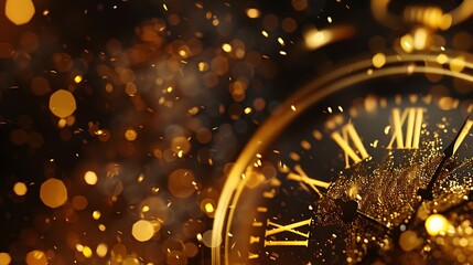 Golden Clock with Glittering Dust