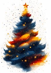 Wall Mural - Bright and colorful geometric Christmas tree design for New Year 2025, flat cartoon style with stars and abstract vectors on a white background.