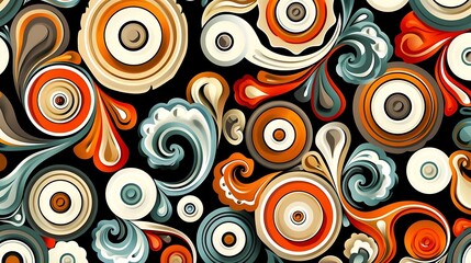 Poster - A vibrant abstract pattern featuring swirling shapes and circular designs in warm and cool colors.