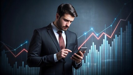 Businessman Analyzing Financial Data on Smartphone.