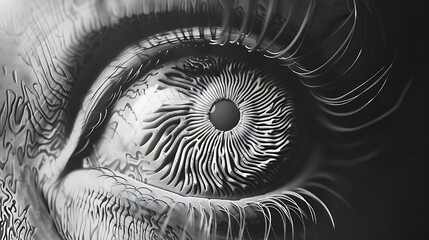 Poster - A detailed black-and-white illustration of an eye with intricate patterns and textures.