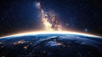 Wall Mural - the milky way galaxy glowing brightly over earth, with stars filling the sky