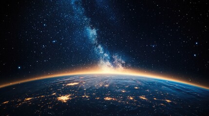 Wall Mural - the milky way galaxy glowing brightly over earth, with stars scattered across the sky