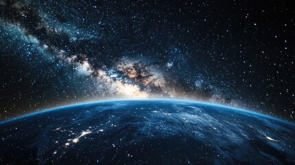Wall Mural - the milky way galaxy glowing brightly over earth, with stars scattered across the sky