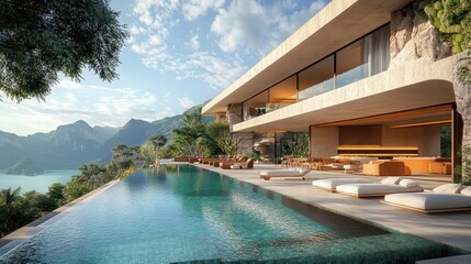 Poster - Modern Luxury Villa With Infinity Pool and Mountain View