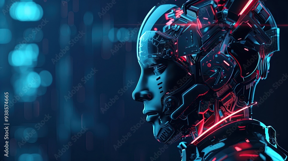 Futuristic 3D profile of human face with glowing neural connections in ...