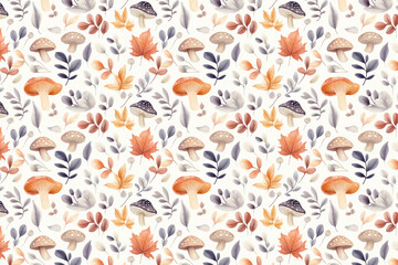 Wall Mural - Stylish fall, watercolor seamless pattern. Autumn vibes. Floral seamless pattern for textiles, backgrounds, web design, crafts paper