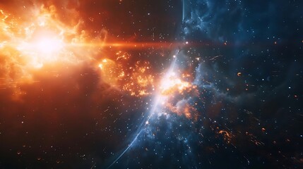 Poster - A vibrant cosmic scene depicting a stellar explosion and swirling celestial bodies in deep space.