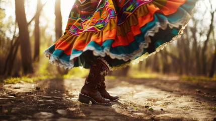 Close-up of a woman wearing a colorful, traditional folk dance costume