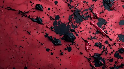 Sticker - An abstract composition of red and black paint splatters, showcasing texture and color contrast.