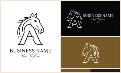 line art horse head letter a logo