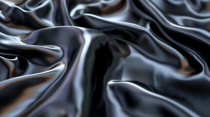 Wall Mural - A close-up view of smooth, shiny black fabric, showcasing its texture and folds.