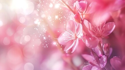 Canvas Print - A soft, dreamy image featuring delicate pink flowers with a sparkling background.