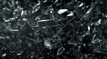 Canvas Print - A dynamic composition of shattered glass pieces suspended in motion against a dark background.