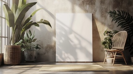 Wall Mural - A white wall with a large plant on it