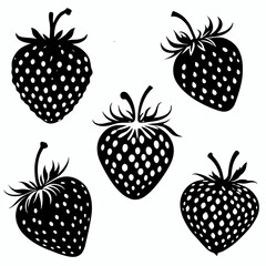 Strawberry black vector silhouette illustration set, fruit clip art outline element