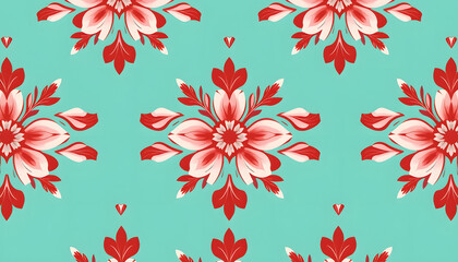 Wall Mural - floral design pattern on teal background isolated with white highlights, png