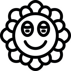 Canvas Print - Simple, bold lined icon of a happy flower smiling with its eyes closed