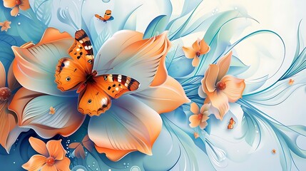 Wall Mural - A vibrant illustration featuring colorful butterflies and flowers, creating a serene and artistic atmosphere.