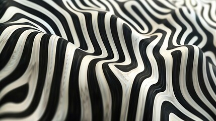 Wall Mural - A close-up view of a wavy, black and white patterned surface, creating a dynamic visual effect.