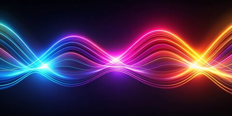 Wall Mural - Dynamic neon light waves in vibrant colors on a dark background, creating a futuristic visual effect, neon, light, waves