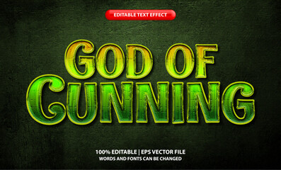 Wall Mural - God of Cunning text, editable text effect template. Super hero title movie green glossy futuristic modern style typeface. Premium vector