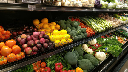 A visually appealing display of fresh fruits and vegetables, rich in color and flavor.