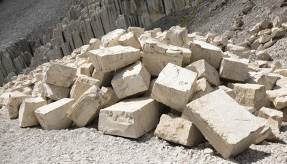 Wall Mural -  Pile of white marble blocks on rocky ground