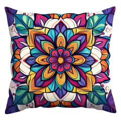 This colorful pillow features an intricate floral mandala design, perfect for adding a touch of bohemian charm and comfort to your living space or bedroom d?cor.