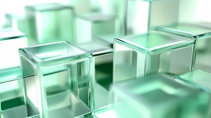 Wall Mural - Green glass cubes, abstract art