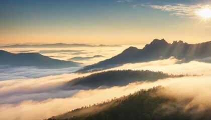 Canvas Print -  Majestic mountain peaks rise above a sea of clouds