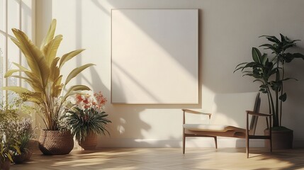 Wall Mural - A white room with a large white wall and a white chair