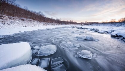 Canvas Print -  Winters embrace  A frozen rivers tranquil beauty