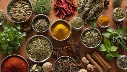 Wall Mural -  Aromatic spices and herbs ready to enhance your culinary creations