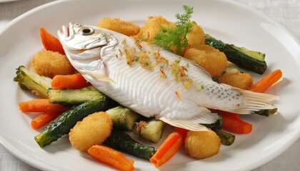 Wall Mural -  Deliciously cooked fish fillet with a side of fresh vegetables