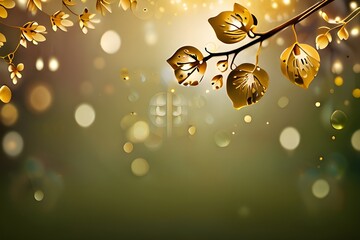 Canvas Print - Spring background design with golden floral and bokeh lights. Generative AI