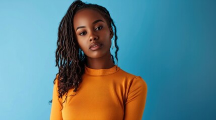 Poster - Portrait of confident African American woman in orange top.